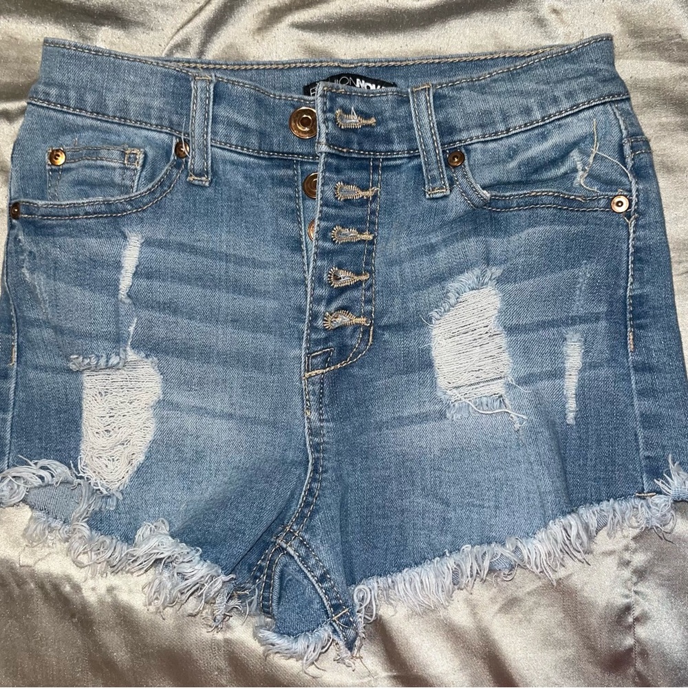 Fashion Nova Blue Distressed Jean Shorts